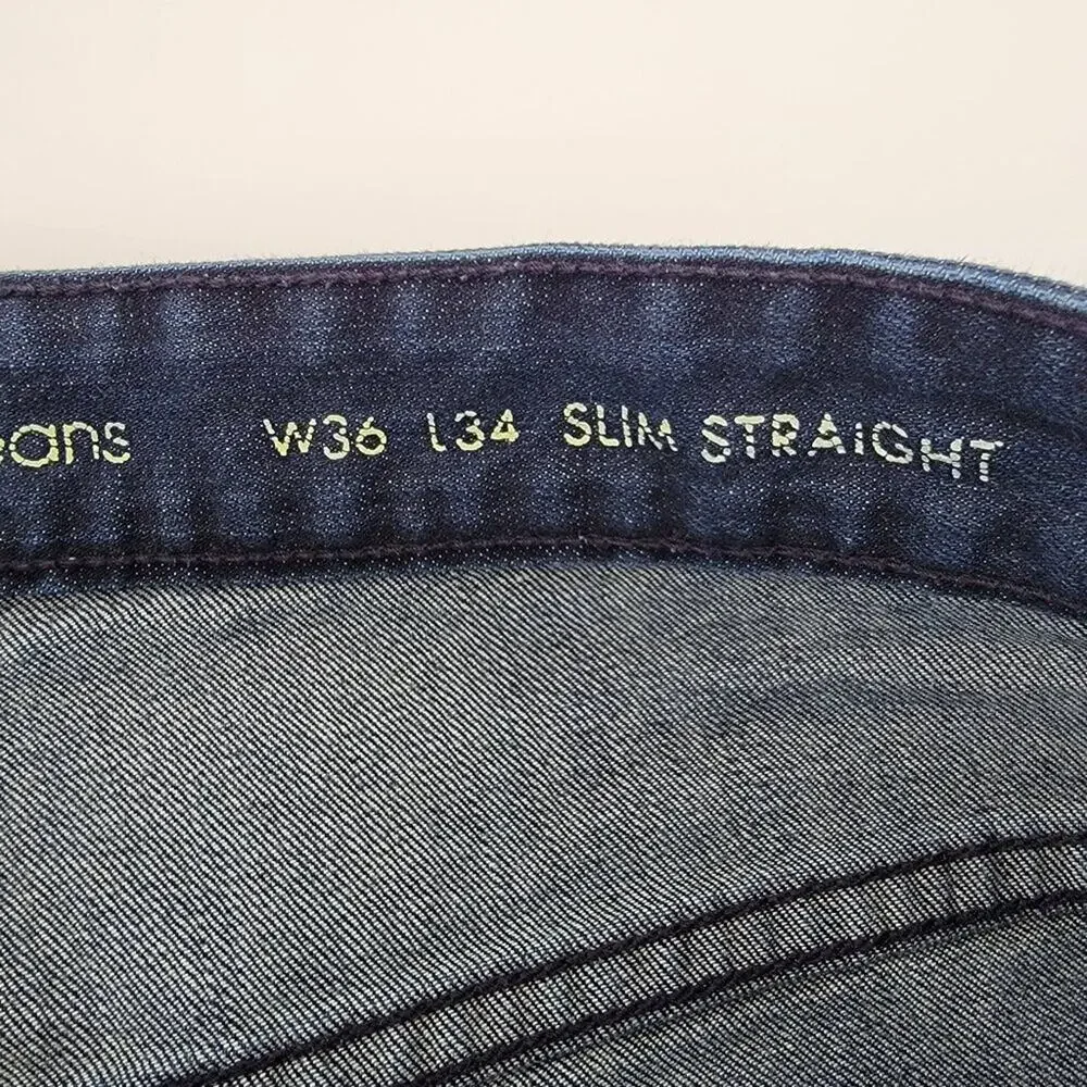 Calvin Klein Jeans Slim Straight Dark Wash Blue Mens Size 36 Cotton Stretch